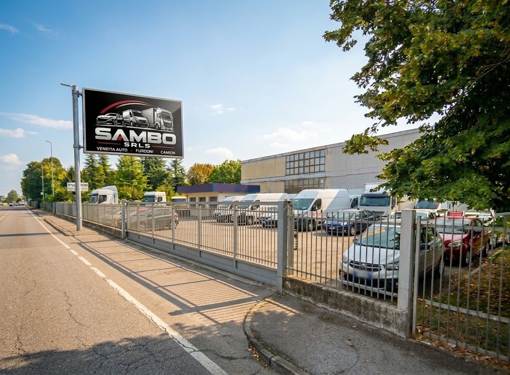 Piazzale di SAMBO SRLS in Via Marco Emilio Lepido, 79A a Parma, con auto, furgoni e camion in vendita